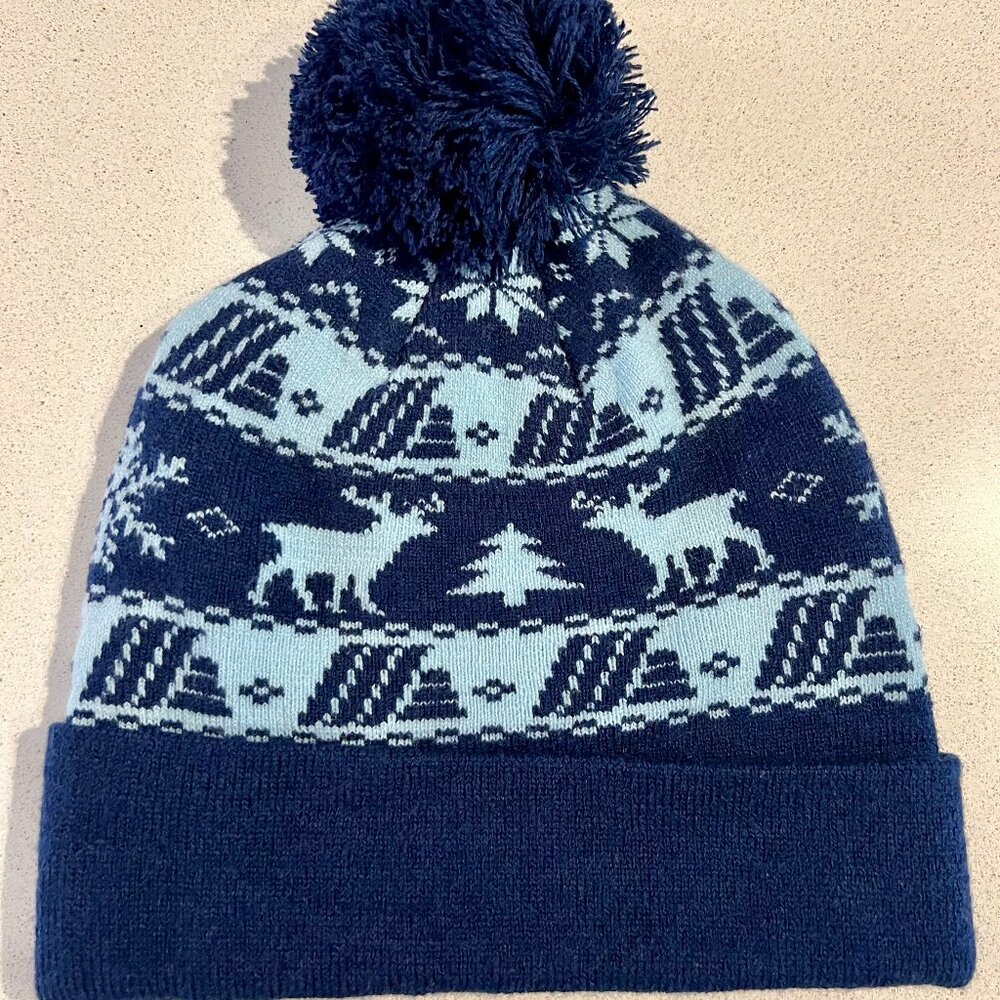 Aldi Gear Light and Dark Blue Pom Pom Patterned Knitted Hat